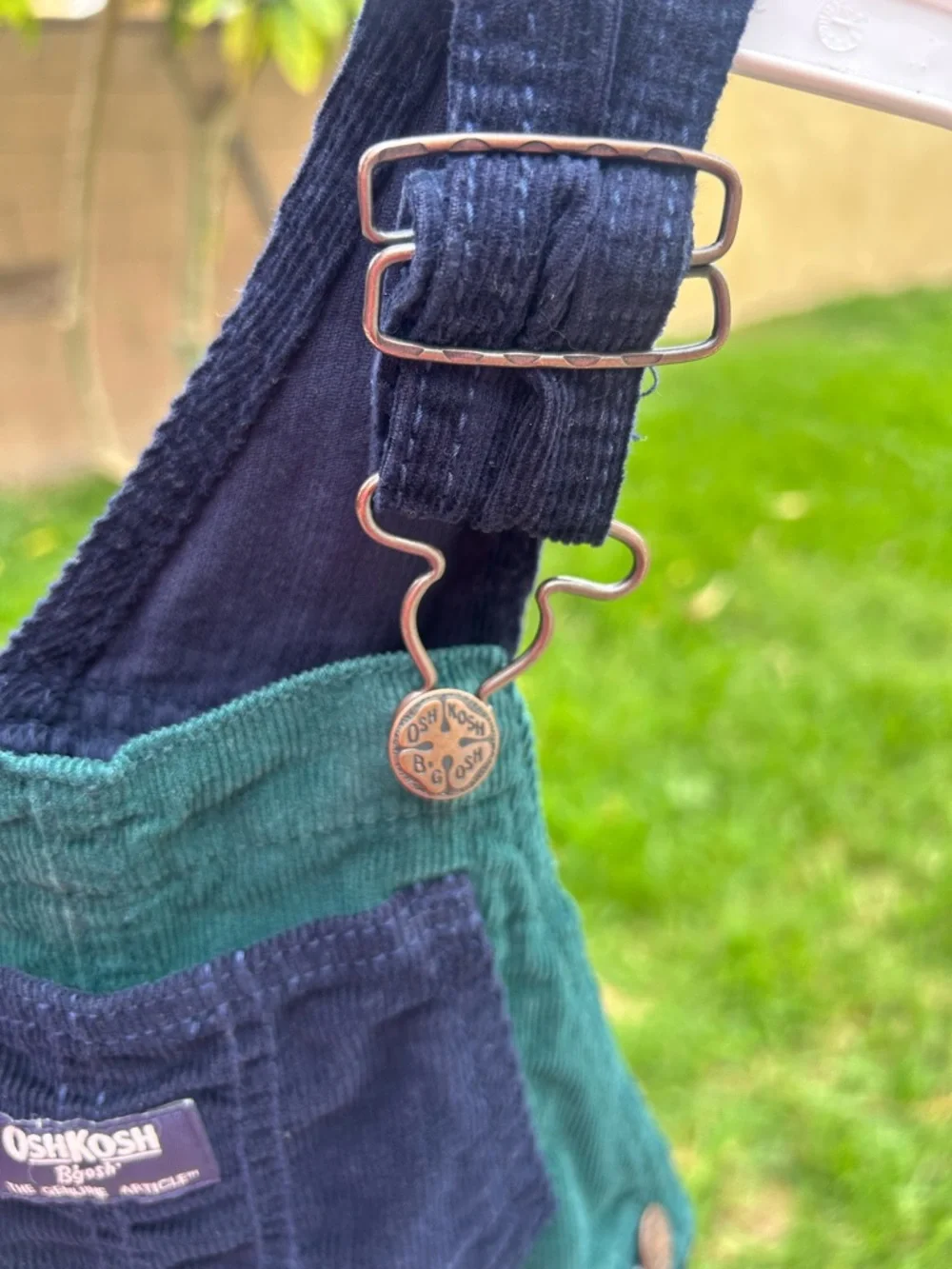 OshKosh B'gosh Green Corduroy Overalls with Navy Pocket